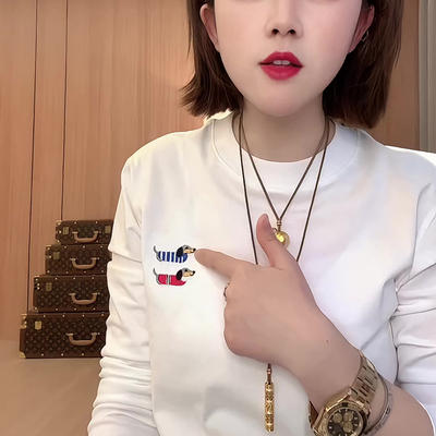 潮牌小狗长袖T恤女2025春季新款时尚休闲百搭显瘦圆领上衣ins