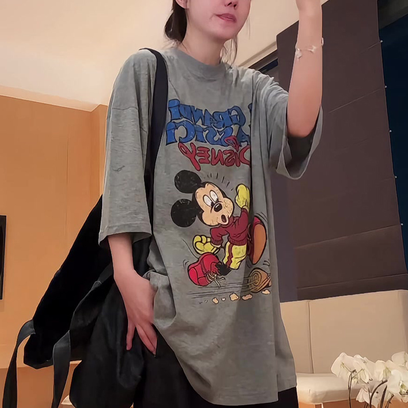 韩国东大门夏季新款洋气减龄趣味休闲圆领卡通印花宽松短袖t恤女