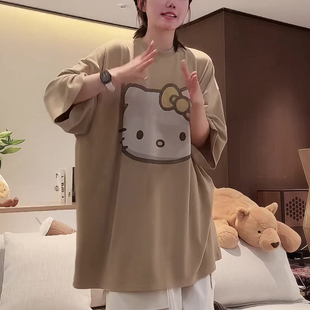 T恤女宽松显瘦休闲百搭上衣 卡通kitty印花短袖 夏季 新款
