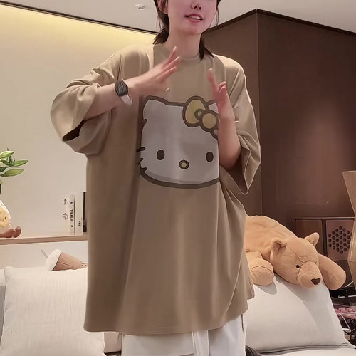 夏季新款卡通kitty印花短袖T恤女宽松显瘦休闲百搭上衣
