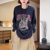 t恤女宽松时尚 欧洲站秋新款 字母图案印花长袖 洋气百搭上衣