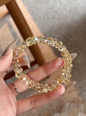 超闪切面黄水晶手链好运日富一日招财礼物不规则串珠爆闪轻奢手串