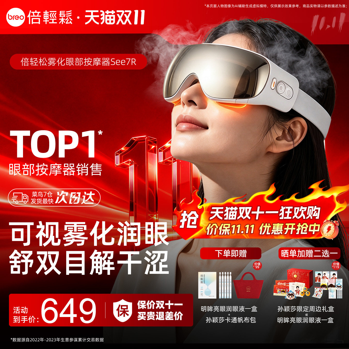 倍轻松7R眼部按摩仪缓解眼睛疲劳雾化润眼热敷护眼…