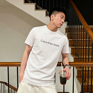 夏季ck短袖t恤男士修身半袖纯棉时尚圆领纯色休闲男装大码上衣