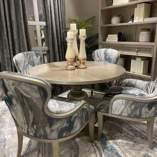 美式方桌北欧实木雕刻圆形餐桌美克art莫里印象美家家具灰圆桌椅