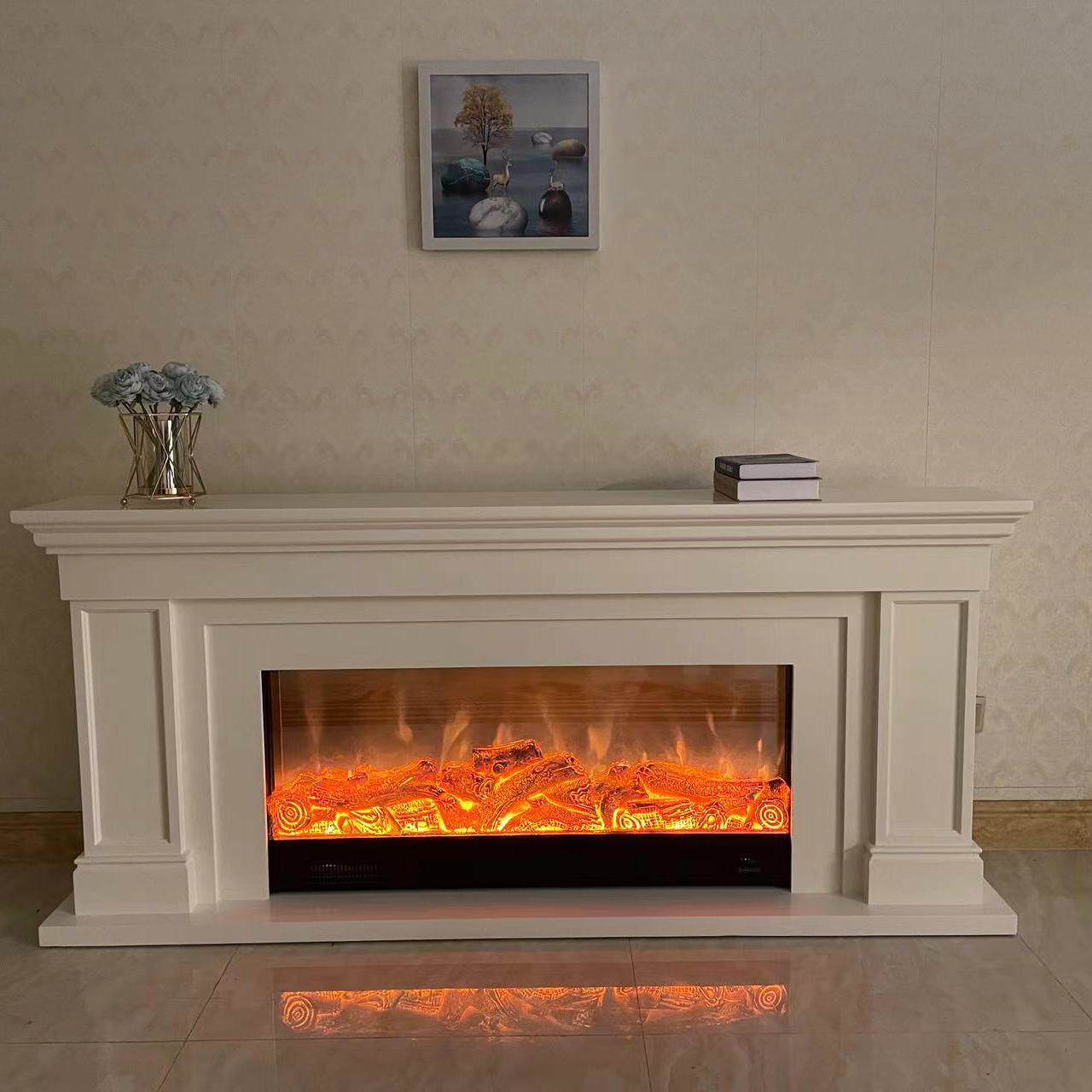 美式1.5/1.8米客厅家具壁柜实木欧式装饰壁炉架简约仿真火电壁炉