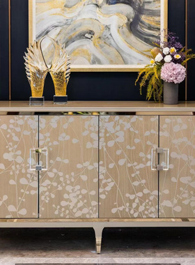 美克轻奢cara秋叶丝印渐变餐边柜 美家金属装饰柜玄关柜高端定制