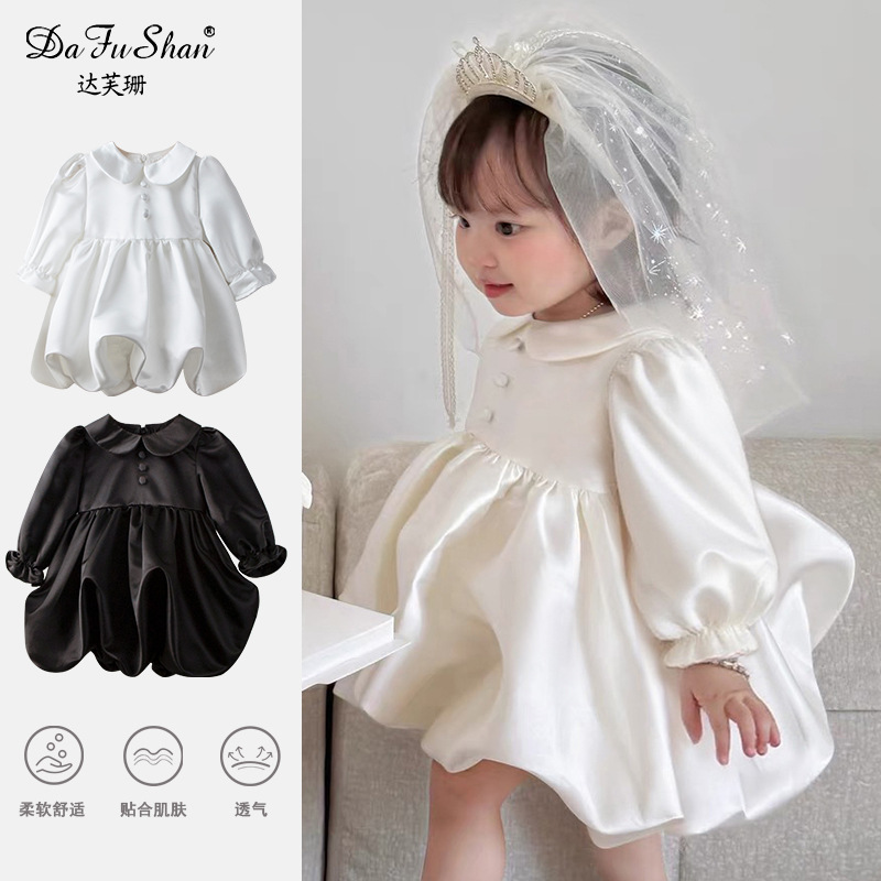 女宝宝周岁公主裙生日抓周礼服花童婚纱蓬蓬裙秋装新款高端连衣裙