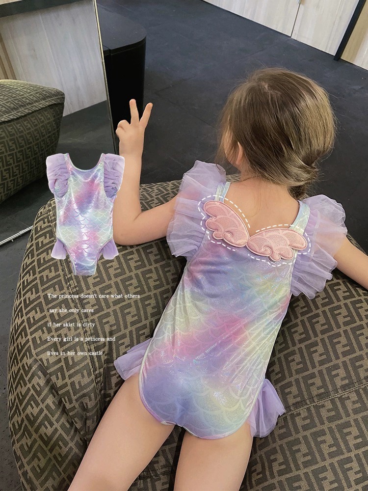 夏季女孩公主美人鱼泳衣2025宝宝可爱速干泳装女童连体游泳衣洋气