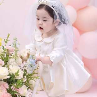 女宝宝周岁公主裙生日抓周礼服花童婚纱蓬蓬裙秋冬新款高端连衣裙