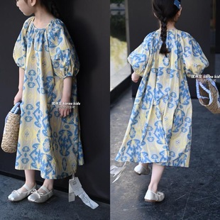 森系女童连衣裙2025夏季洋气儿童宽松裙子女孩碎花公主长裙中大童