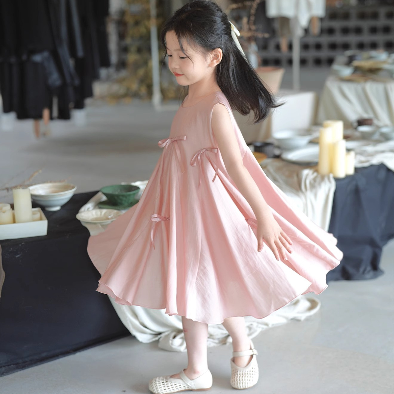 女童天丝连衣裙2025夏季新款儿童蝴蝶结背心裙宝宝薄款无袖公主裙