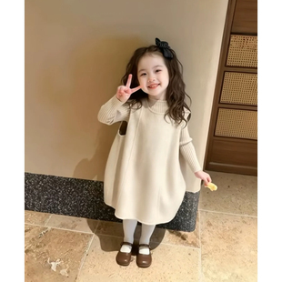 韩系女童毛呢背心裙2026秋冬款儿童百搭保暖宽松高级感气质连衣裙