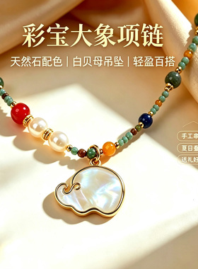 珞石天然石大象吊坠锁骨链女项链