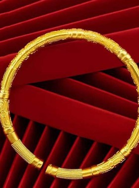 古法传承黄铜电镀国潮花纹手镯