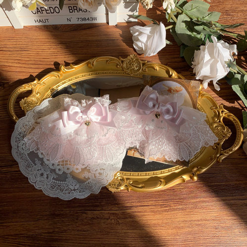 【88包邮】日制进口丝带樱花粉华丽款双层花边手袖蝴蝶结Lolita冷