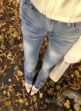 夏媛原创 丰胯神裤 H型身材救星直筒修身低腰弹力微喇浅色牛仔裤
