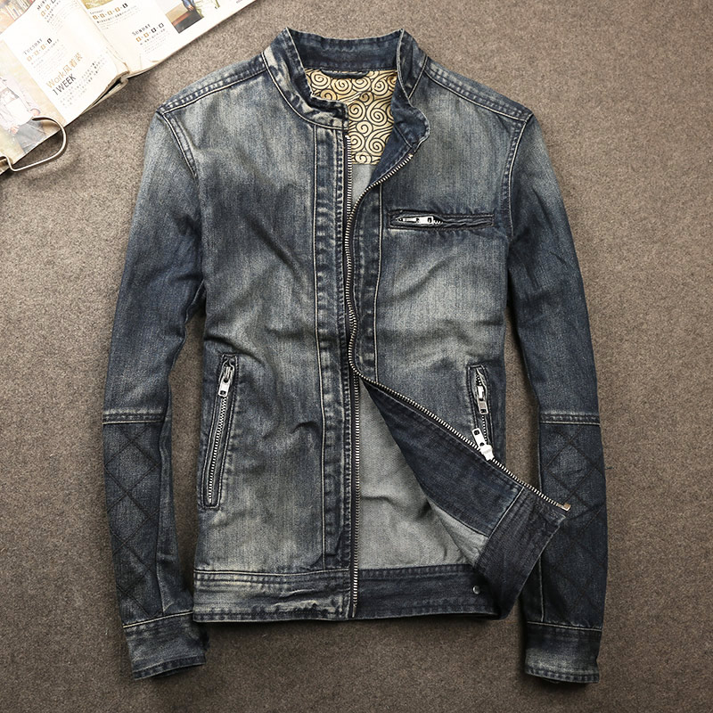 卡威酷拉链修身立领牛仔外套