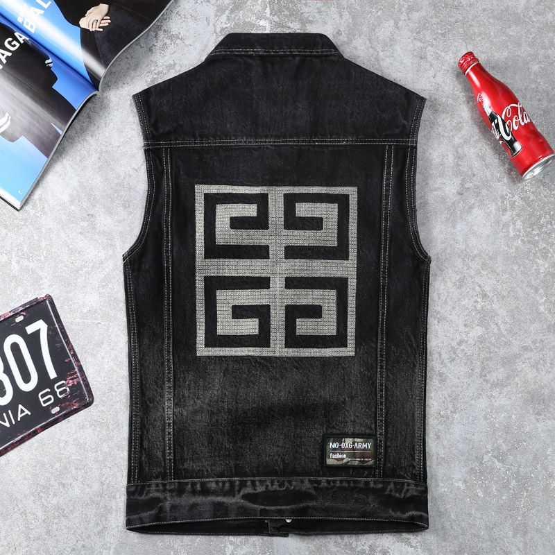 马甲背心青年男时尚马夹外套刺绣
