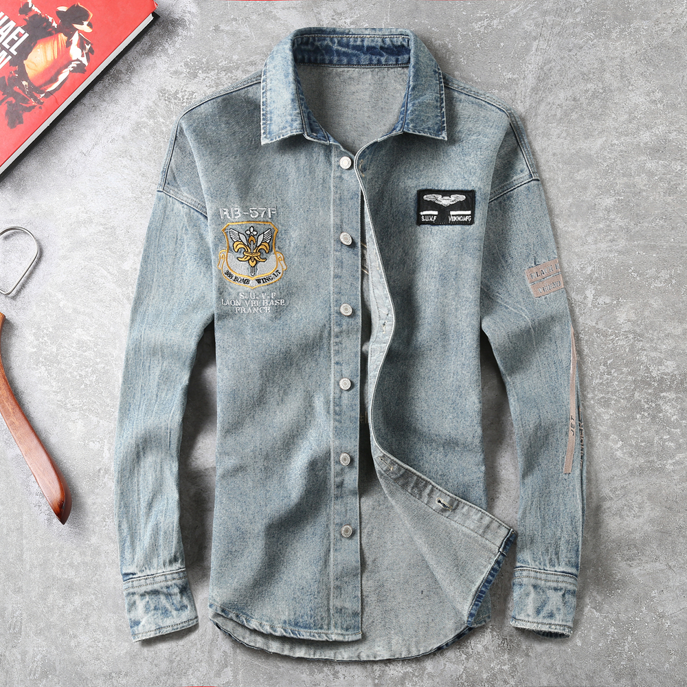 牛仔衬衫长袖中厚宽松