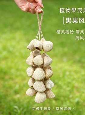 果壳手摇铃天然印尼黑果壳风铃大小号庭院挂饰清脆水声超治愈挂件