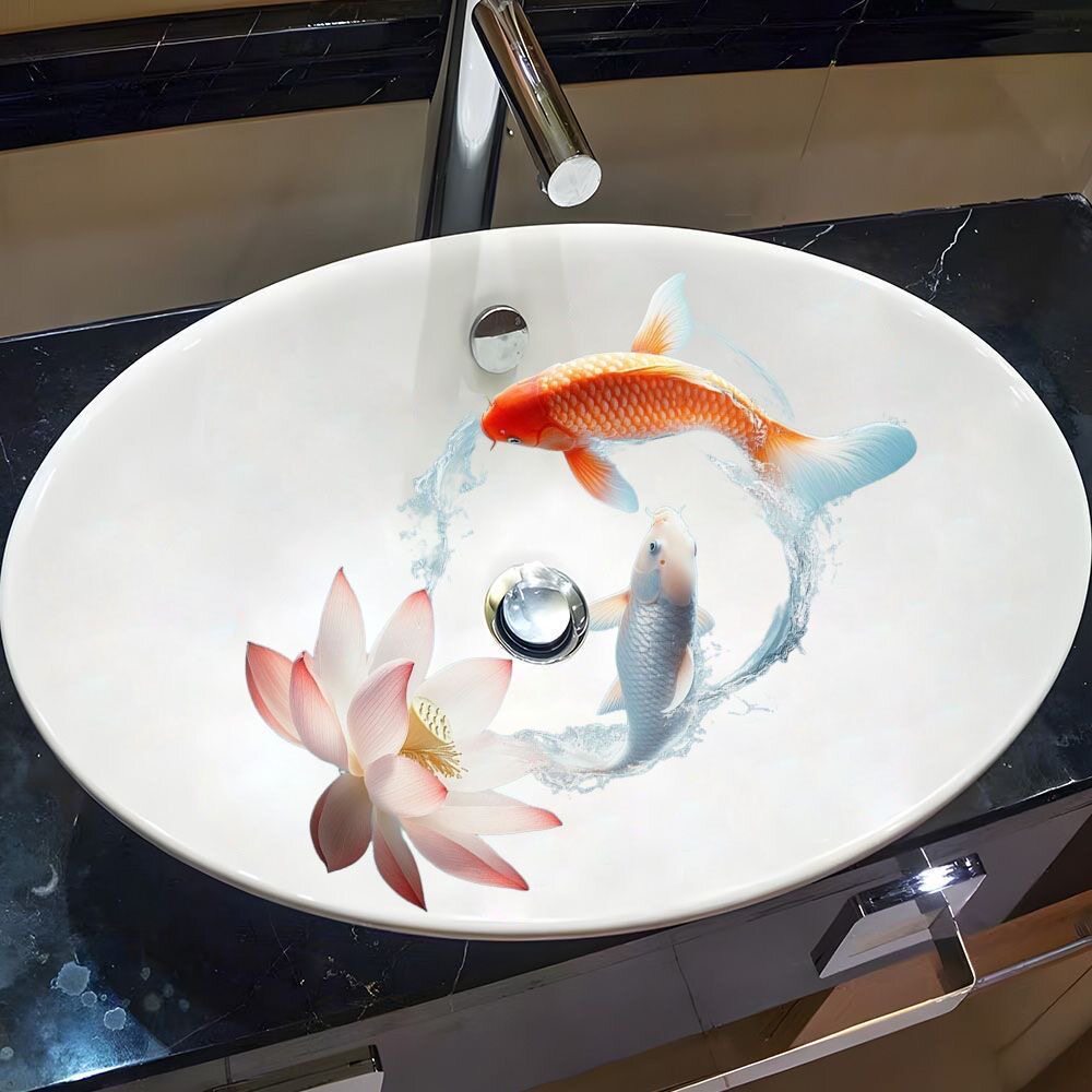 卡通海洋鱼卫生间浴室厨房瓷砖贴纸遮丑洗手台洗手池防水贴纸贴画