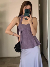 紫色飘带挂脖吊带背心女内搭高级感气质夏季外穿独特绝美无袖上衣