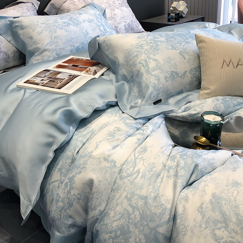 美式120支天丝四件套床上用品床单被套天丝贡缎莱赛尔丝滑裸睡夏