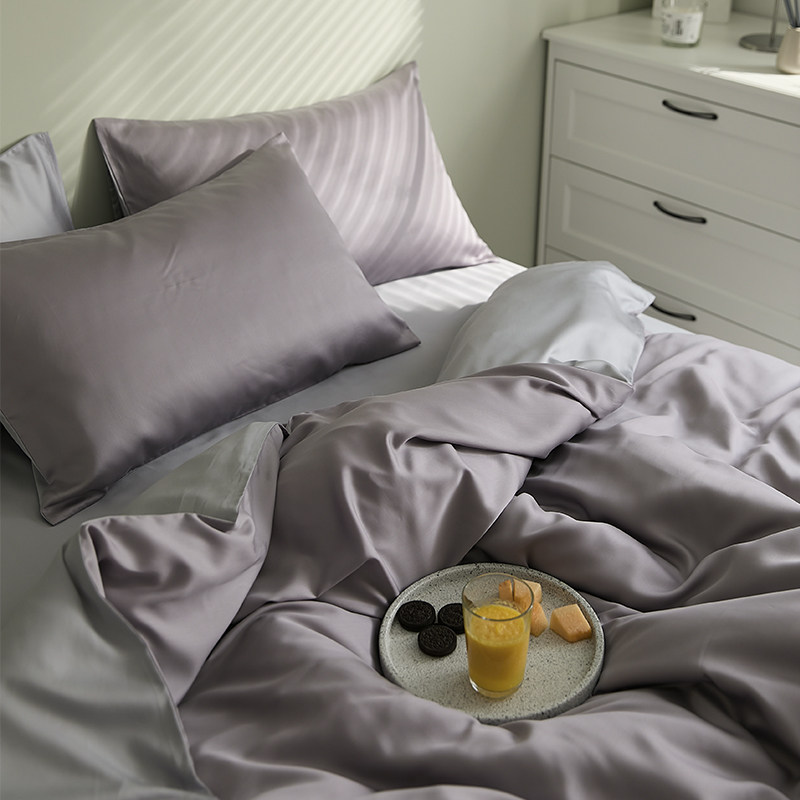 简约轻奢60支天丝四件套 夏季裸睡双面冰丝床单被套床笠床上用品