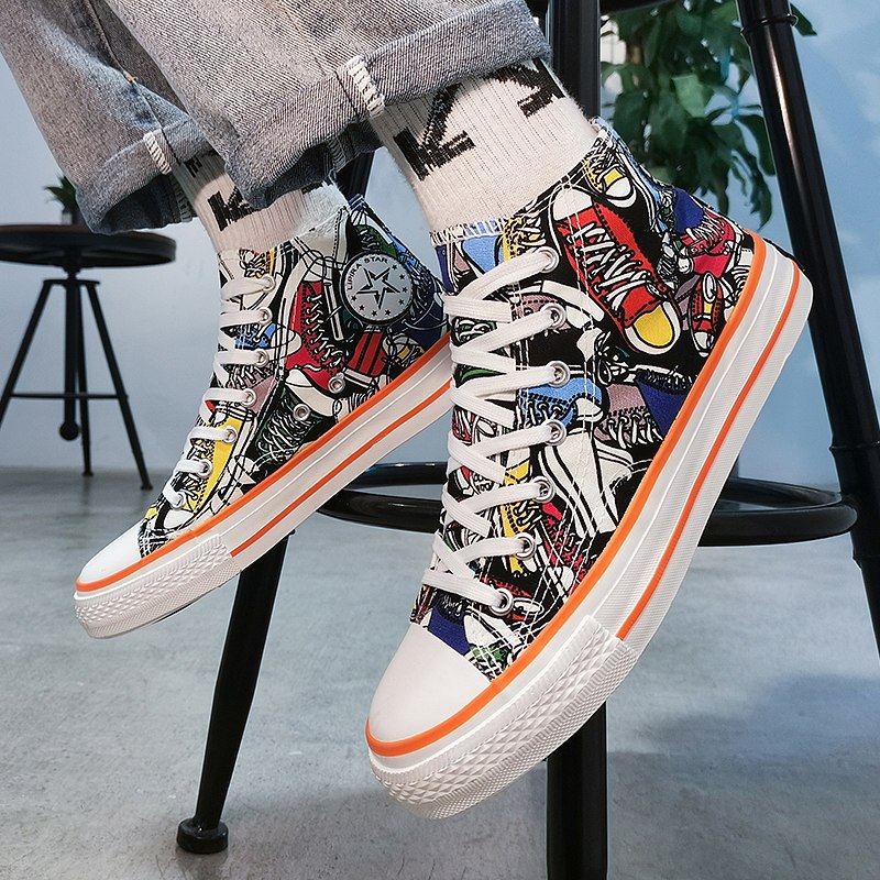 2022夏季新款男士帆布鞋男鞋韩版布鞋休闲板鞋百搭中高帮潮流鞋子|ruв категории Мужская обувь, холст обувь - от Buy2taobao.com для оказания профессиональной услуги покупки агента Taobao