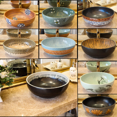 陶瓷艺术欧式复古圆形台上盆