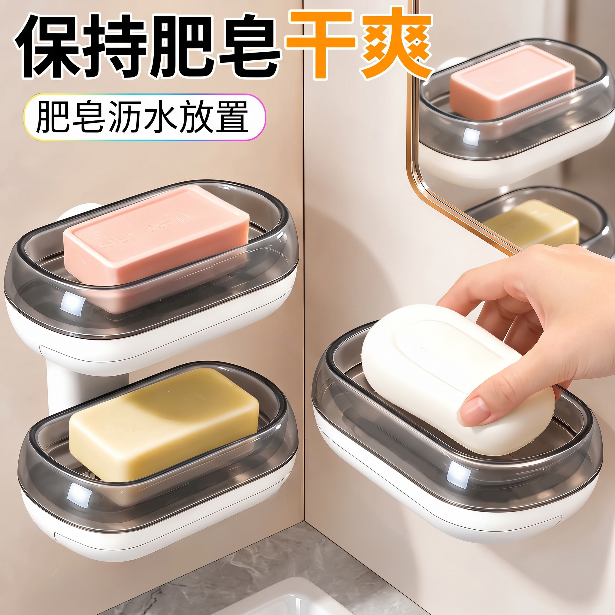 佳帮手肥皂盒壁挂式免打孔肥皂收纳盒沥水香皂盒带盖肥皂置物架