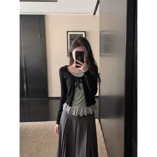 【你好卡农】木耳边假两件T恤女