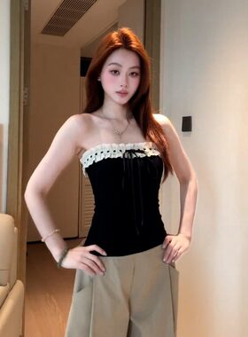【红人馆】蕾丝拼接绑带背心女装