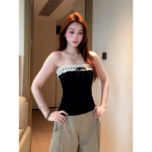 【红人馆】蕾丝拼接绑带背心女装