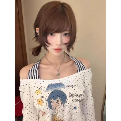 宅系轻亚比斜肩宽松辣妹短袖女