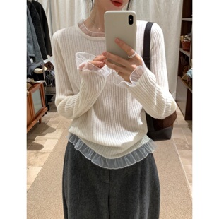 上衣潮 设计感小众休闲百搭打底衫 韩系甜美蕾丝边女秋冬季 2025新款