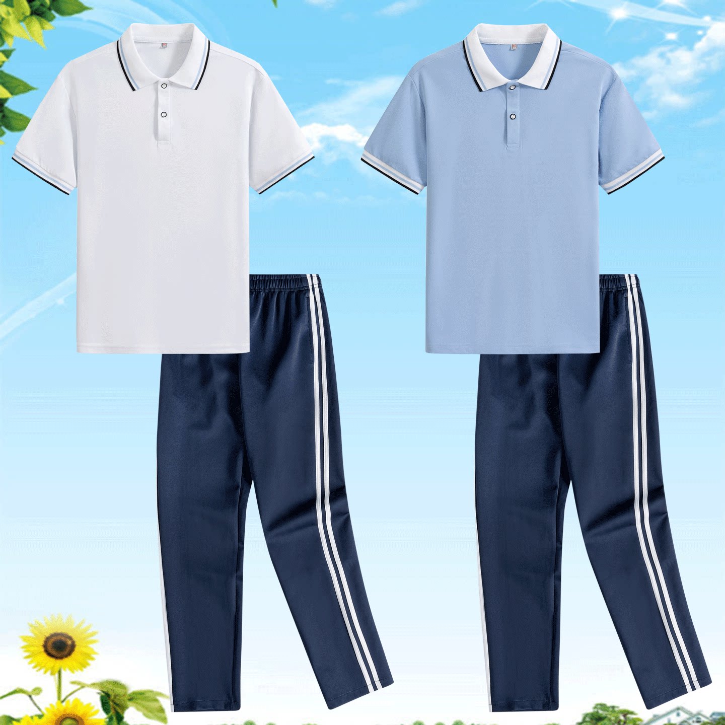 夏季高中生校服套装短袖长裤