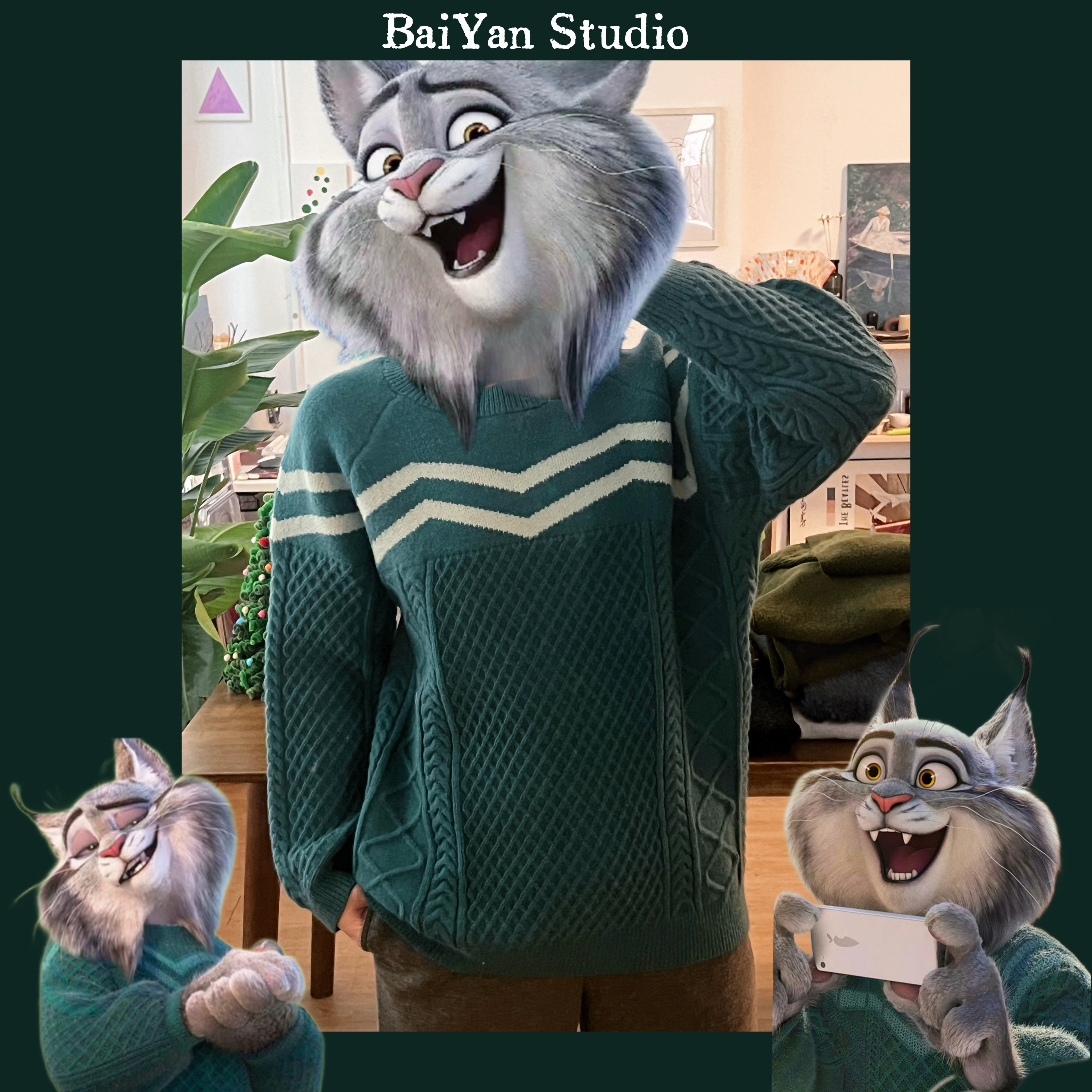 thumbnail for [spot] zootopia 2 anthropomorphic cosplay Baobert same green sweater daily men's and women's knitting