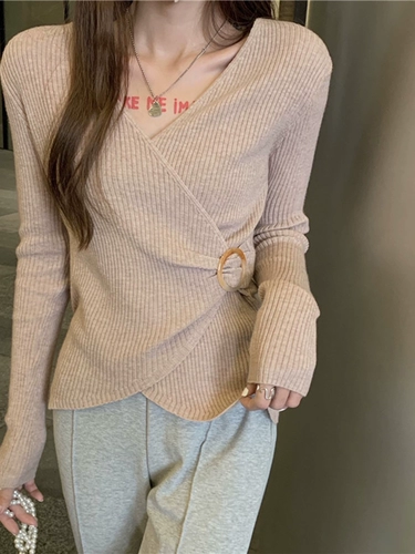 Сексуальный трикотажный свитер, осенний, V-образный вырез