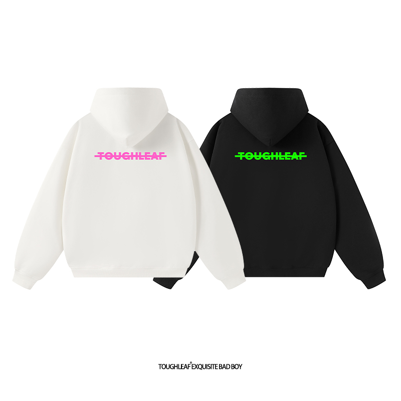 toughleaf(毛圈抓毛)(不加绒)500g重磅标语印花情侣连帽卫衣男女