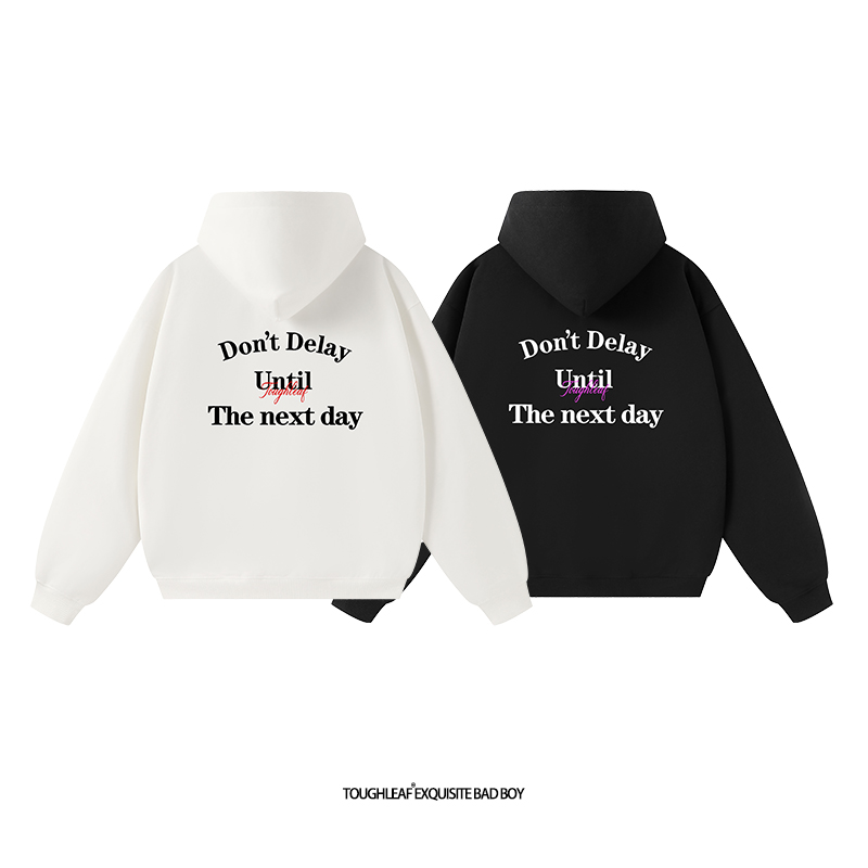 toughleaf(毛圈抓毛)(不加绒)500g重磅标语印花情侣连帽卫衣男女