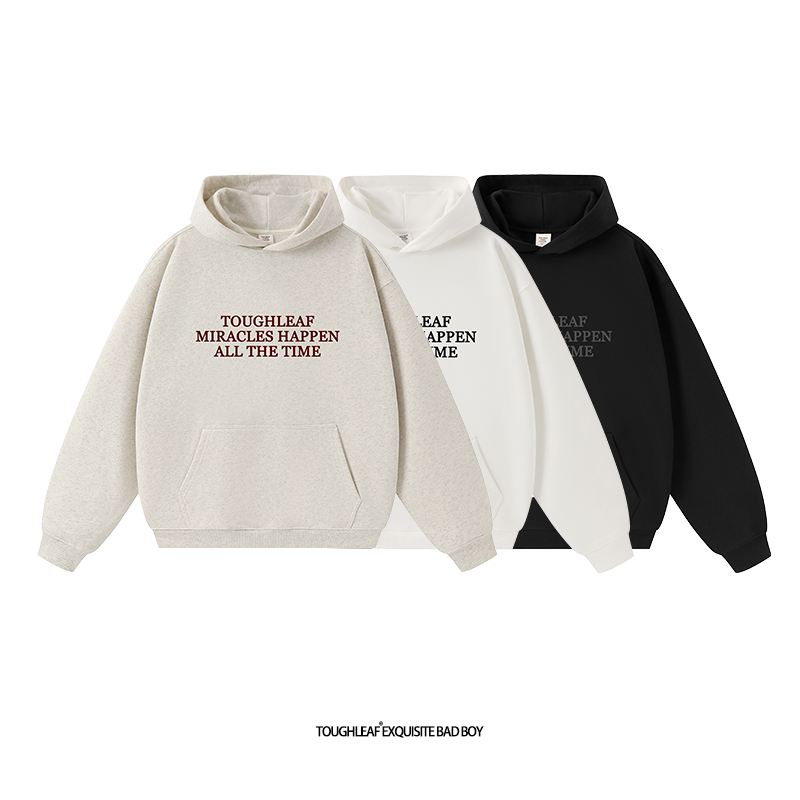 toughleaf(毛圈抓毛)(不加绒)500g重磅标语印花情侣连帽卫衣男女