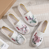 26年春夏新款 防滑软底 女绣花梅兰竹菊休闲透气网鞋 网鞋 老北京布鞋