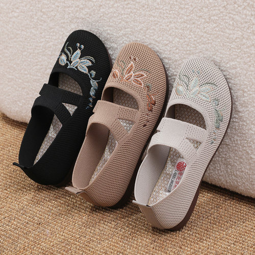 老北京布鞋女绣花飞织透气一脚蹬