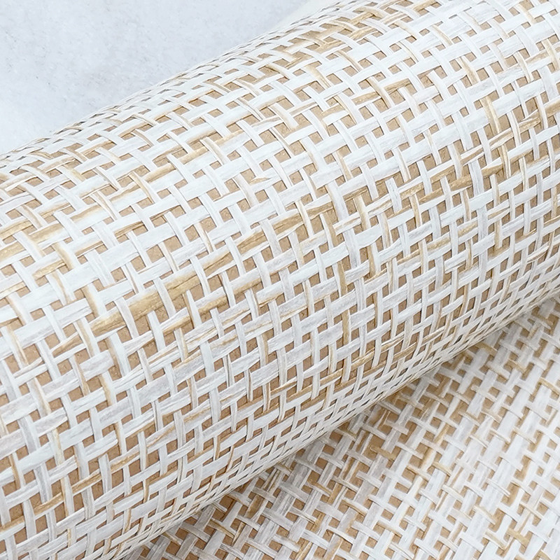 纯色素色亚麻布纹草编墙纸店铺茶楼酒店民宿工程中式壁纸浅色白色