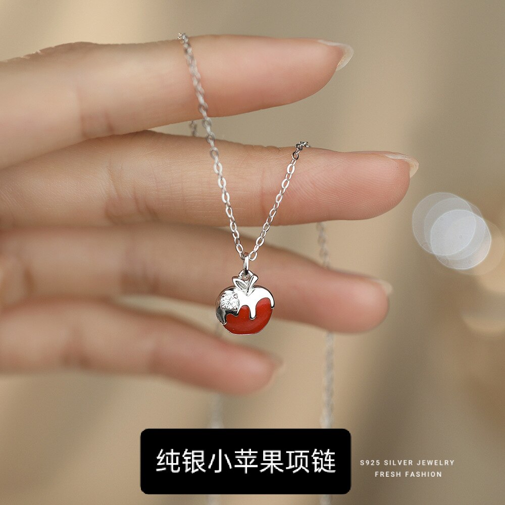 纯银红色小苹果平安果吊坠项链女圣诞节平安夜情人节生日闺蜜礼物
