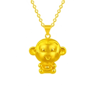 招财元宝纯银黄金色十二生肖小猴子吊坠项链手链手串手绳编织挂件