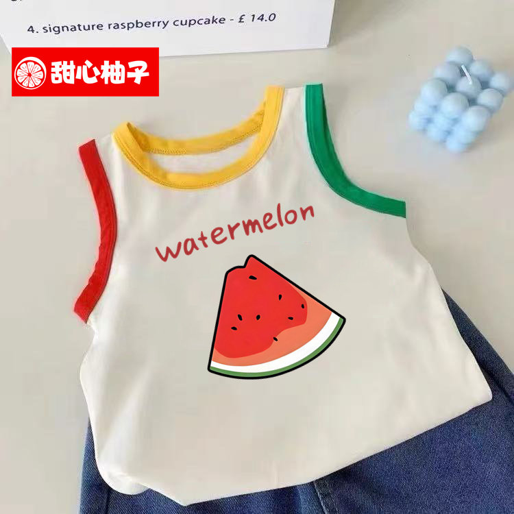 2025夏季可爱背心纯棉拼色男女宝宝t恤满月新款西瓜卡通半袖上衣,童装/婴儿装/亲子装,背心吊带,淘宝优惠券,粉丝福利购,淘宝优惠卷