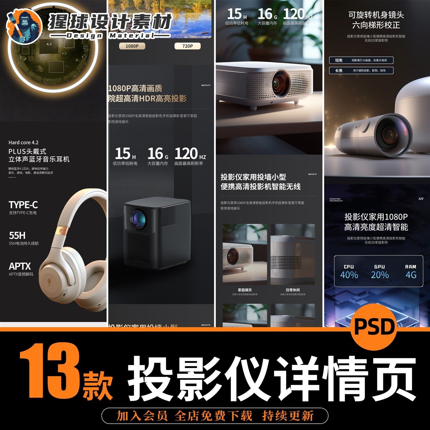 电商投影仪相机3C数码电器商品设计素材/源文件
